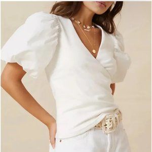 NWOT Maeve Puff Sleeve Wrap Top Anthropologie White V neck